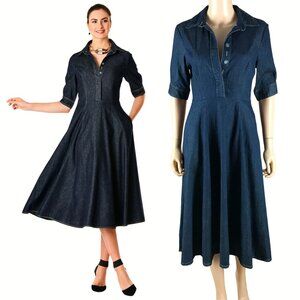 eShakti Cotton Denim Midi Dress with Pockets NEW Size 0